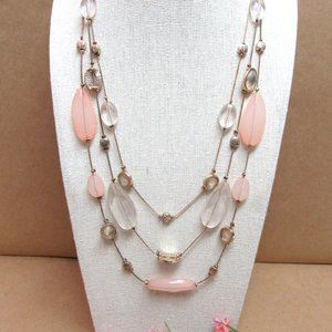 CHARMING CHARLIE 3 Strand Adjustable NECKLACE Pretty N Pink Stones Bead Fashion